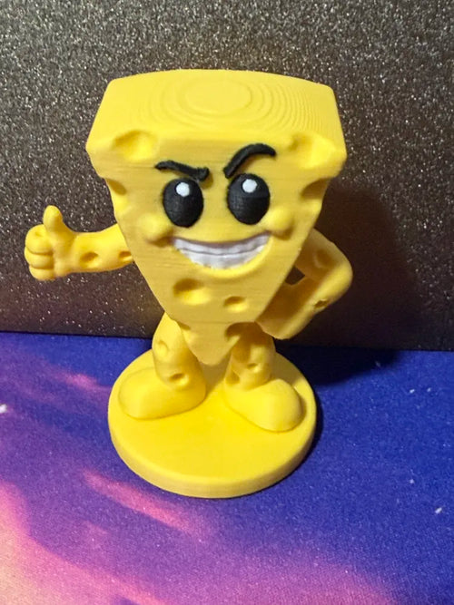 Smiling Cheezy Cheese figure giving a thumbs-up on a round base