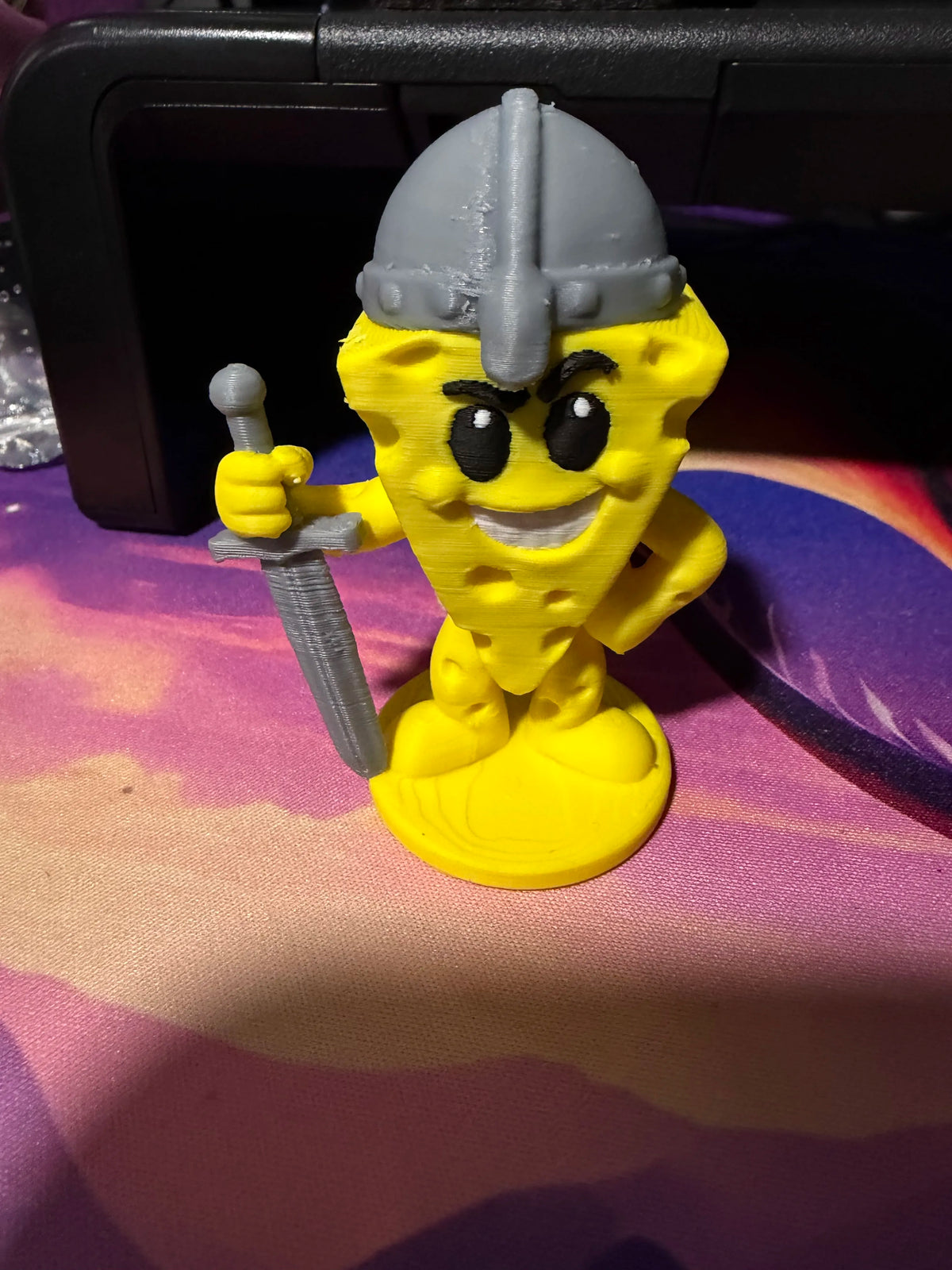 Cheezy Warrior Jack figure wearing a helmet and armor and holding a sword